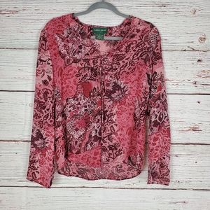 Pink floral print longe - sleeve blouse